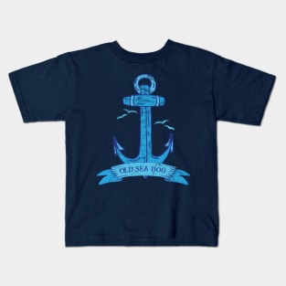 Vintage Old Sea Dog Weathered Blue Anchor Kids T-Shirt